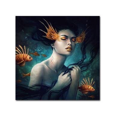 Mermaid Artwork Rolled Canvas Print Siren Artwork Canvas 