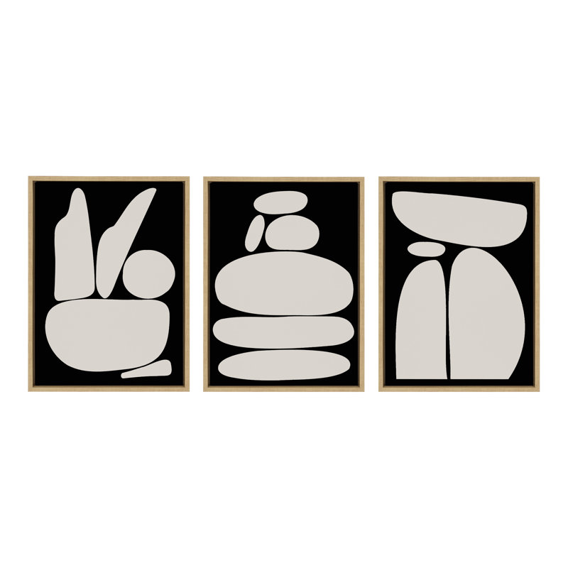 Ensemble d'art sur toile encadré Zen noir et brun clair par Creative Bunch Studio, Naturel, Noir / Beige