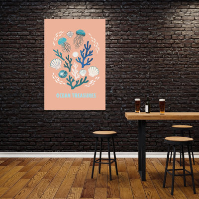 Whimsical Ocean Treasures Serene Contemporary Jellyfish Fish Coastal Wall Art Print