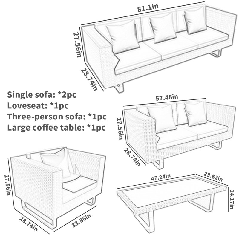 Ensemble de conversation d'extérieur pour 7 personnes avec coussins Sharonna