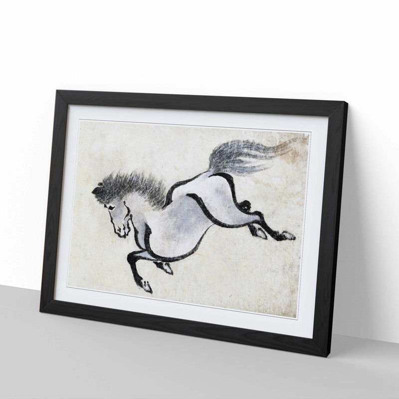 Running Horse by Katsushika Hokusai - Picture Frame Painting Print, 36cm H x 48cm W x 2cm D, Black Framed
