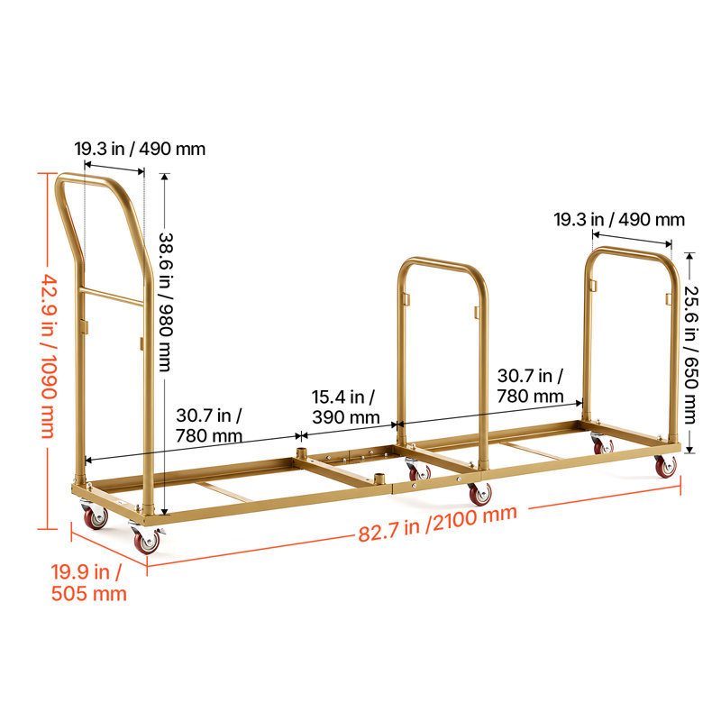 Commercial Folding Chair Cart Holds Up to 50 Chair Vertical Placement, for Large Events, Heavy-Duty Carbon Steel, Easy to Move, 500 lbs Capacity Storage Dolly Holder, with Locking Wheels, Handle