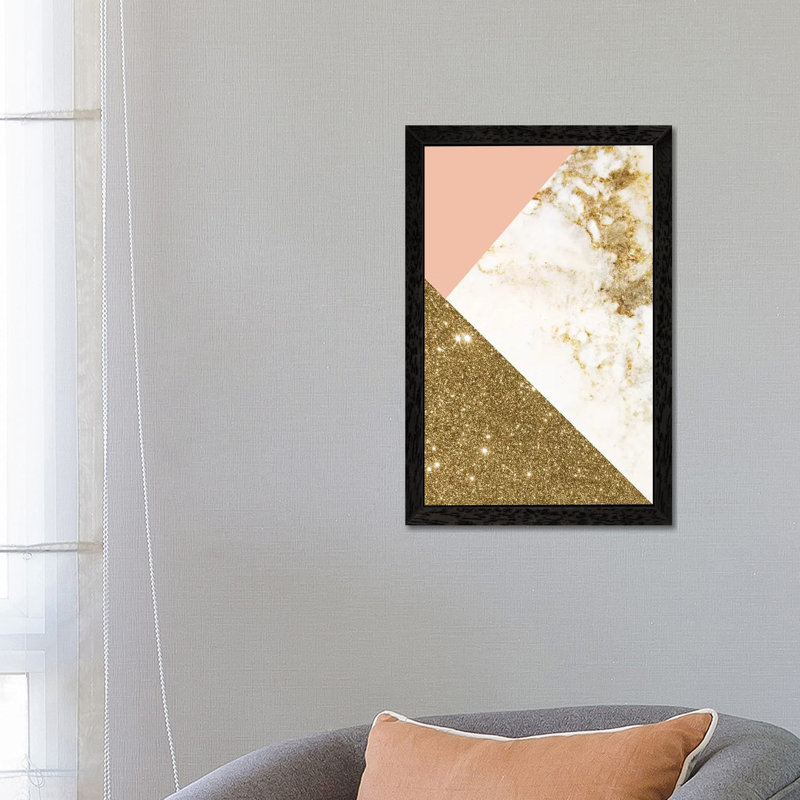 Gold Marble Collage by Emanuela Carratoni - Print on Canvas, 66.04 cm H x 45.72 cm W, Black Floater Framed