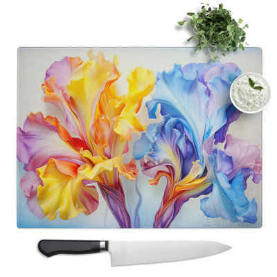 Iris Flower Watercolour No.2  Glass Chopping Board
