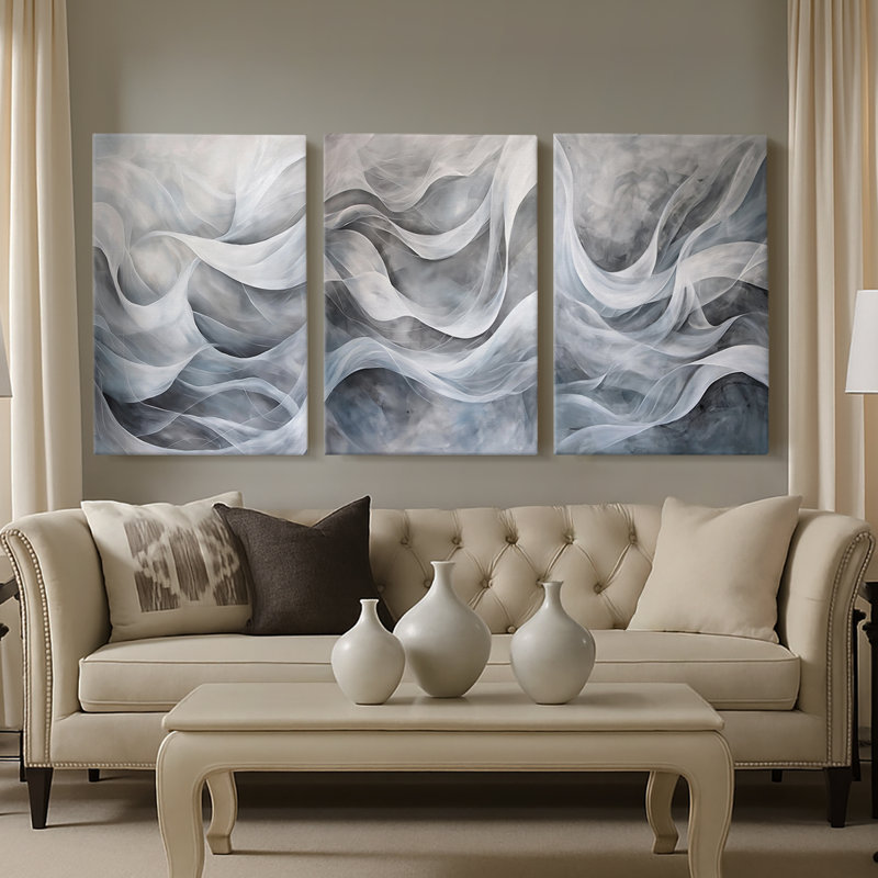 ABSTRACT Series CDL XXII - Toile tendue sur mesure avec châssis - 3 pièces, H 27 po x l 54 po