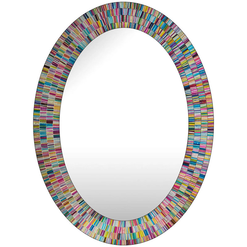 Tallarook Rainbow Glass Mosaic Wall Mirror, Decorative Wall Mirror, Multi Color Spectrum Wall Mountable, Framed Mirror
