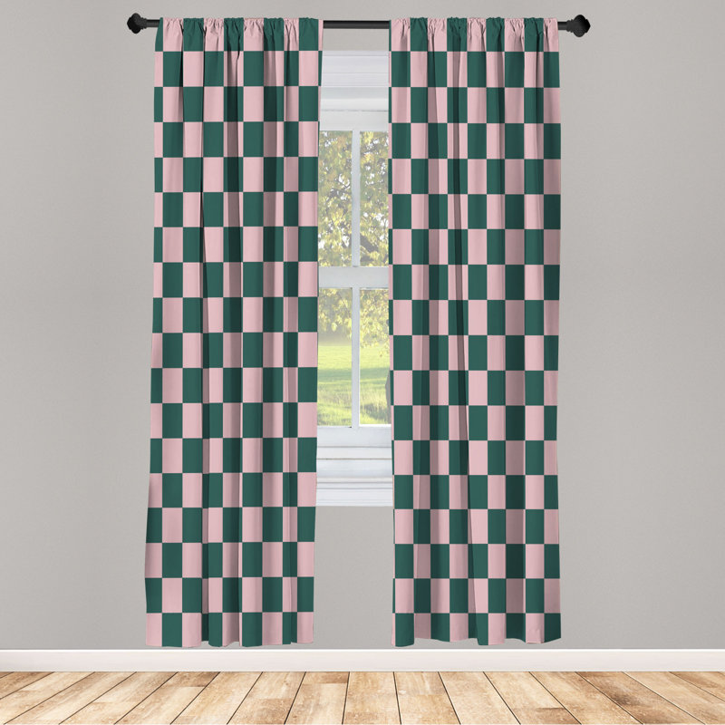 Microfiber Floral Semi-Sheer Rod Pocket Curtain Panels, 28" W x 84" L, Beige/Dark Green