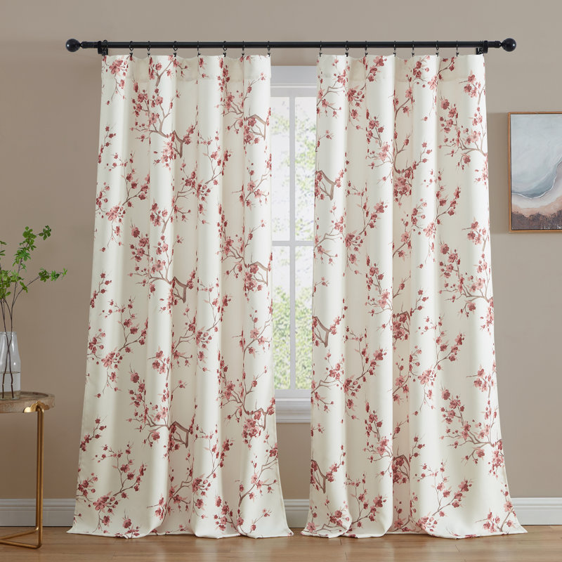 Dorcia Floral Light Dimming Rod Pocket Window Curtain Panels Set for Bedroom, 52" W x 63" L, Burgundy