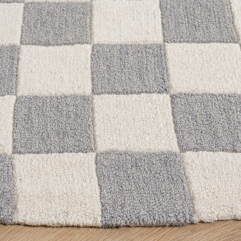 Msr4760 Chelsea Martha Stewart Hand Tufted Wool/Cotton Checkered Rug in Gray/Ivory, Round 6'