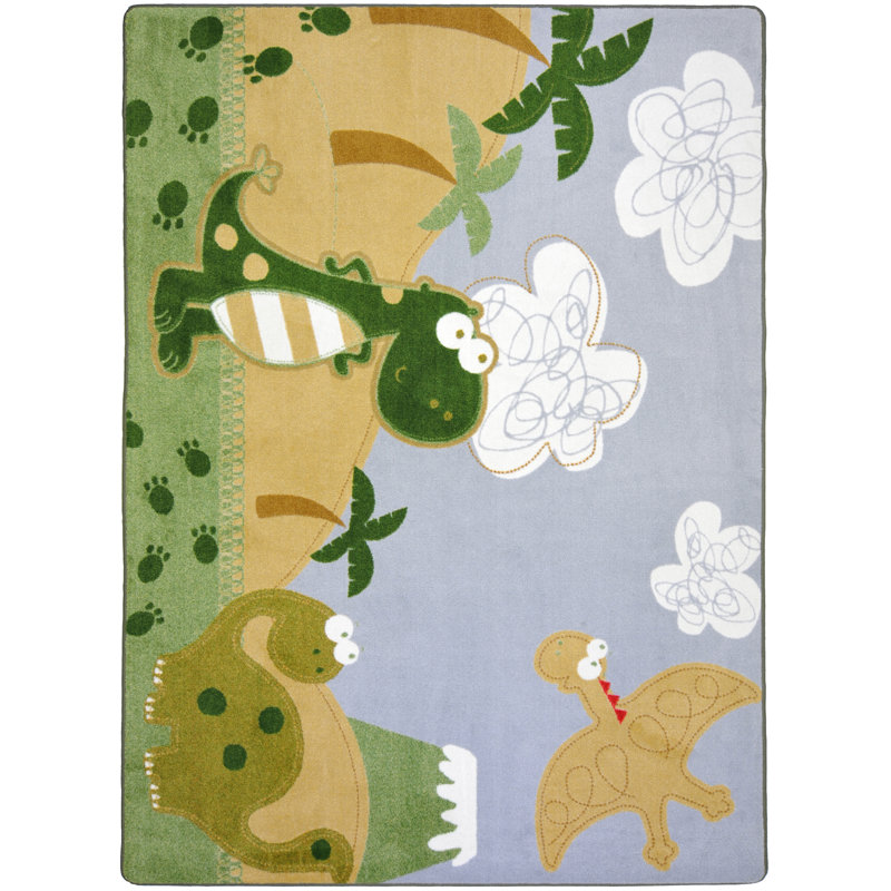 Dino Fun Multi-Color Tufted Kids Area Rug