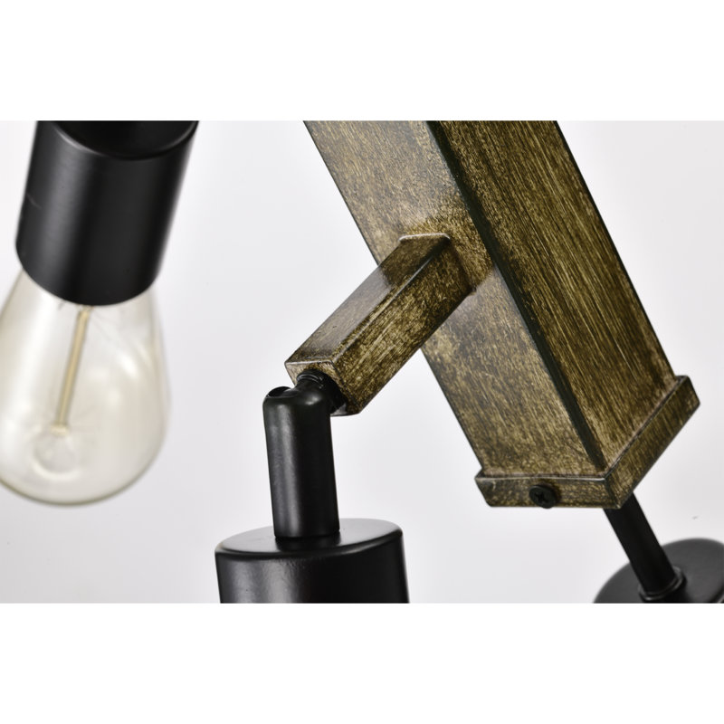 Matte Black and Wood Grain 5-Light Tiered Chandelier