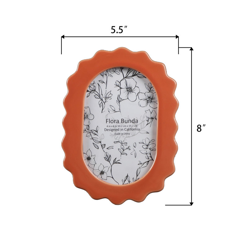 Oval  Scallop Edge Ceramic Frame, Red, 4" x 6"