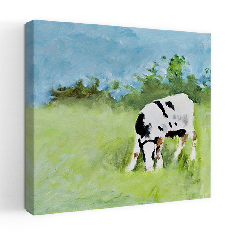 Contemporary Art Abstract Contemporary Cow Landscape Nature Wall Art by Richard Gombar - Wrapped Canvas Print