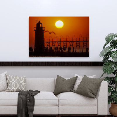 South Haven Lighthouse At Sunset, Michigan, Usa Abstract Contemporary Bird Architecture City Wall Art