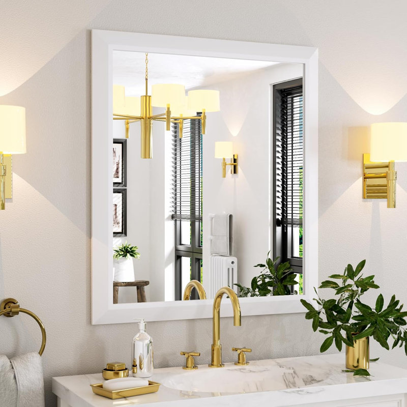 Miroir de salle de bain en verre trempé épais de haute qualité, 36 po x 30 po, Blanc