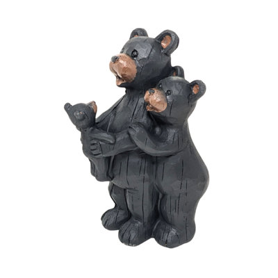 Resin Bear Family Figurine Rustic Woodland Tabletop Decor For Cabin And Lodge Homes