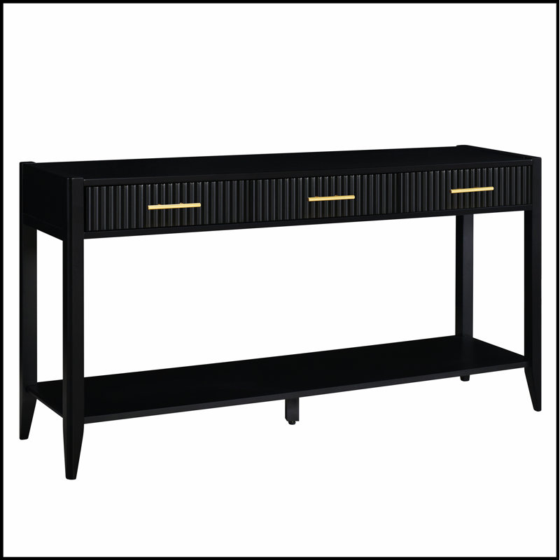 Console d'entrée avec tiroirs à rayures verticales, pieds longs et tablette inférieure pour le rangement, Noir