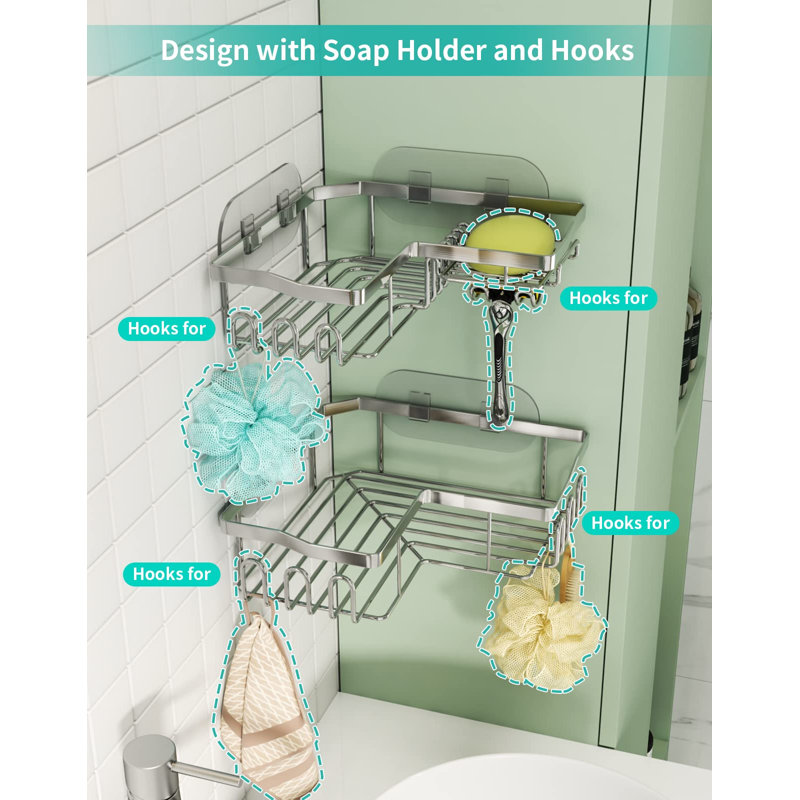 Newcastle Adhesive Stainless Steel Shower Shelf, Silver