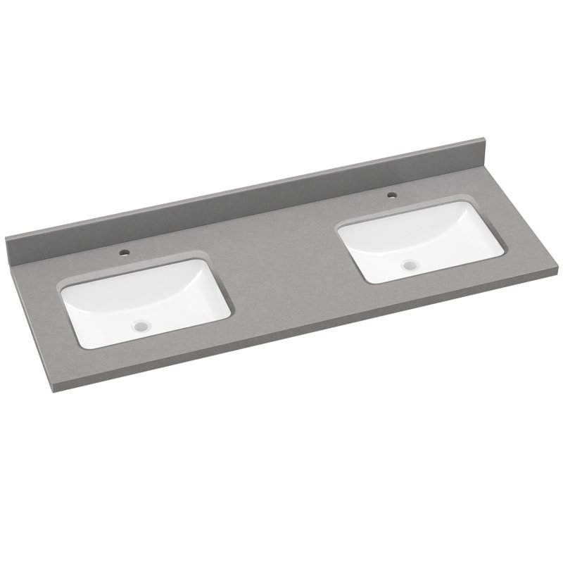 60 po X P 22 po De salle de bain rectangulaire à double cuve droite avec comptoir dosseret gris, Gris