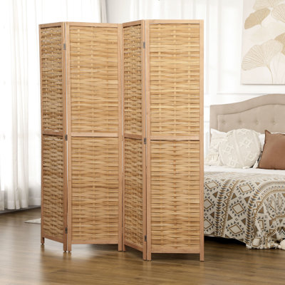 Paravent d'intimité 5,5 '- 4 panneaux. Double paroi latérale tissée à la main pour bureau à domicile, simplicité naturelle et panneau transportable haut. Fraîcheur, manœuvrable