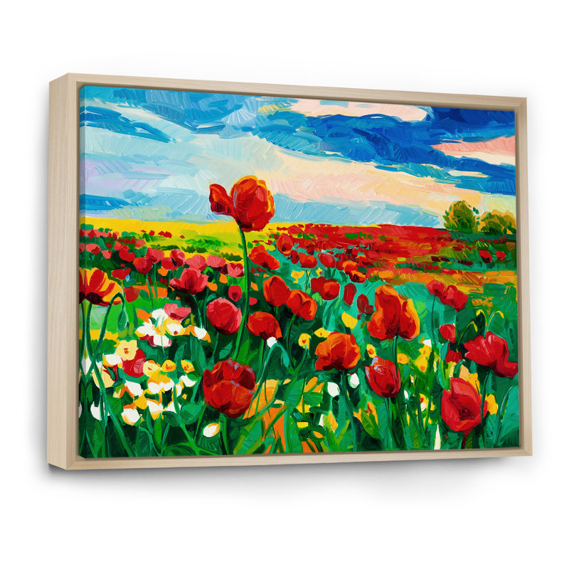 Coquelicots - reproduction sur toile, H 12 po x l 20 po x P 1 po, Toile naturelle avec cadre flottant