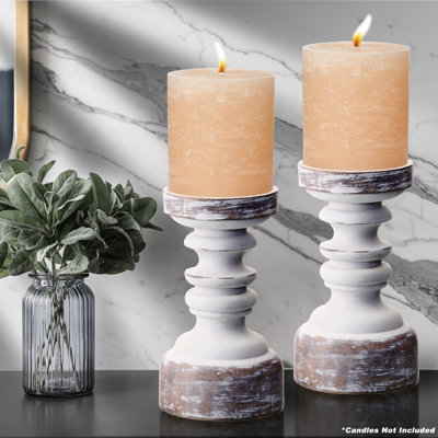8" Faux Wood Tabletop Candlestick