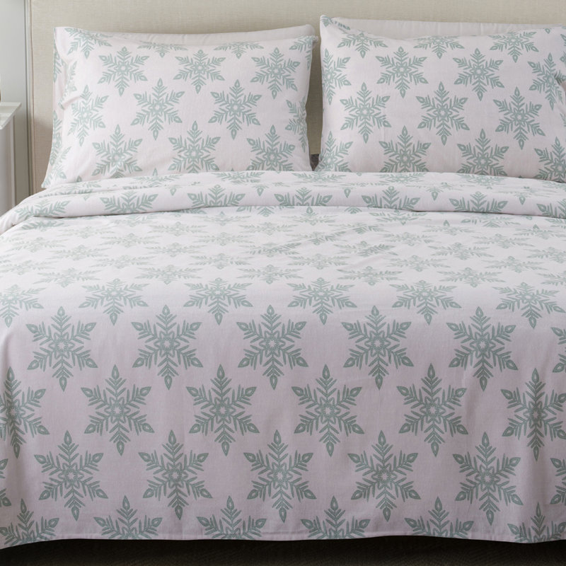 Gray Cotton Flannel Full Sheet Set with Polar Bear Print