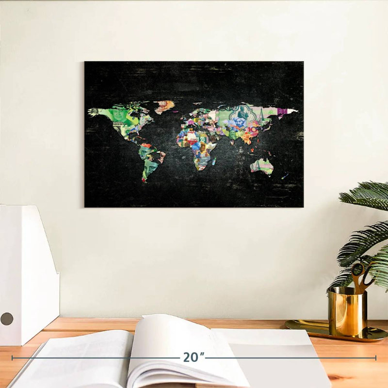 Carte du monde à la mode Aliaz I, H 8 po x l 12 po