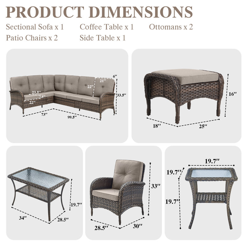Ensemble de conversation modulaire d'extérieur en osier avec coussins 8 pièces Serita Yokota, Beige