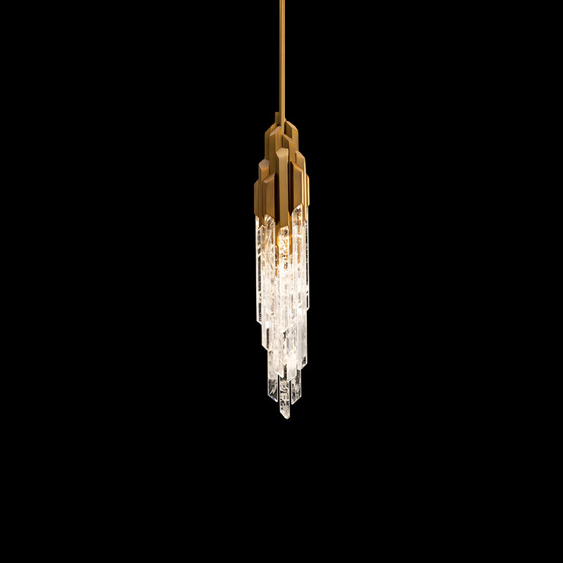 Organza 15 Light Crystal LED Pendant, Aged Brass
