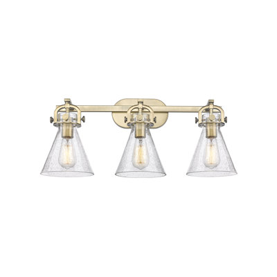 Jung - 3 Light - 27 inch - Brushed Satin Nickel - White Shade - Bath Vanity Light
