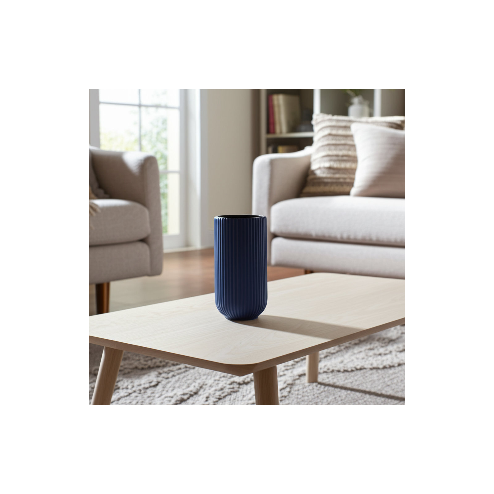 Sagebrook Home Zed Ceramic Ridged Vase Classic Decorative Vase for Home or Office Flower Display, 9" H x 5" W x 5" D