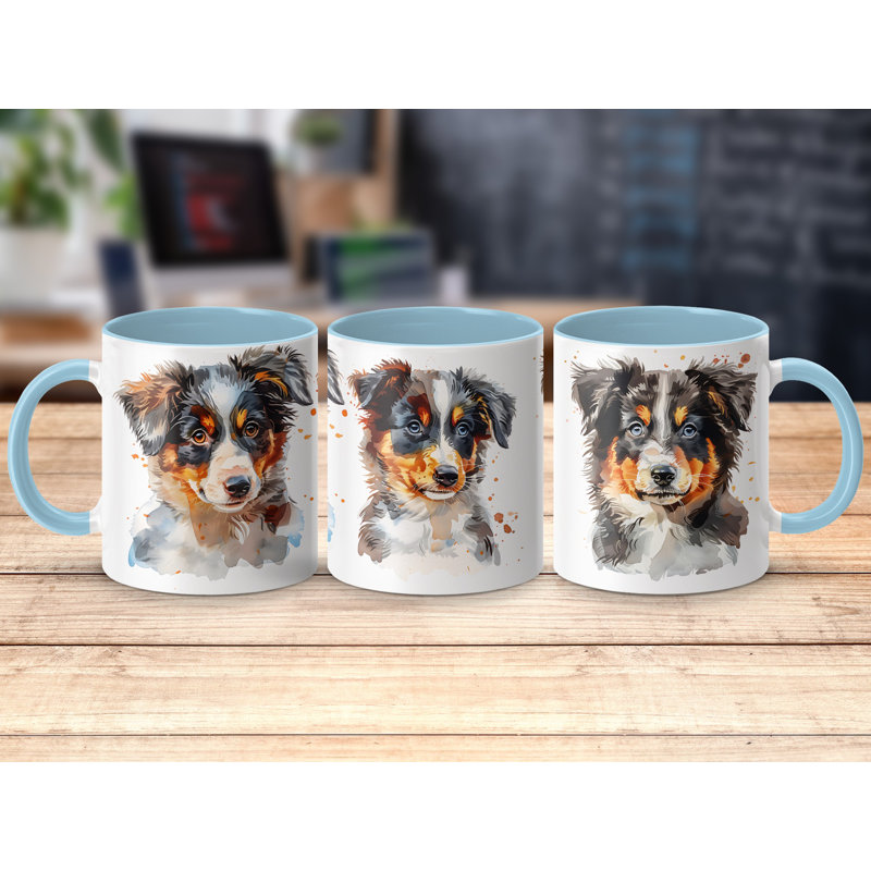 Australian Shepherd Puppy Design 11oz Coffee Mug, 3, Light Blue