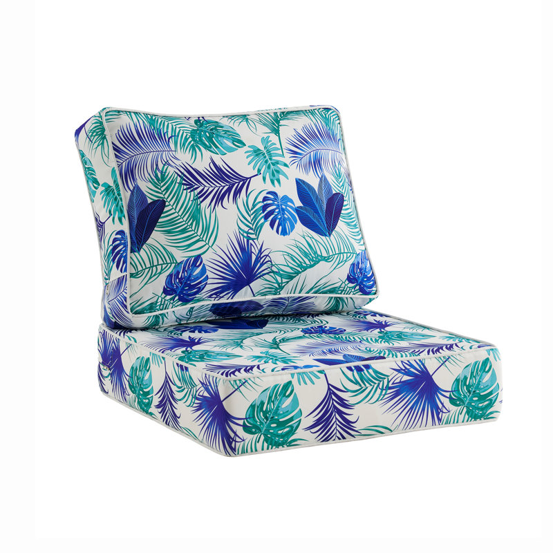 Coussin de siège intérieur / extérieur, 2, Bleu / bleu sarcelle / blanc