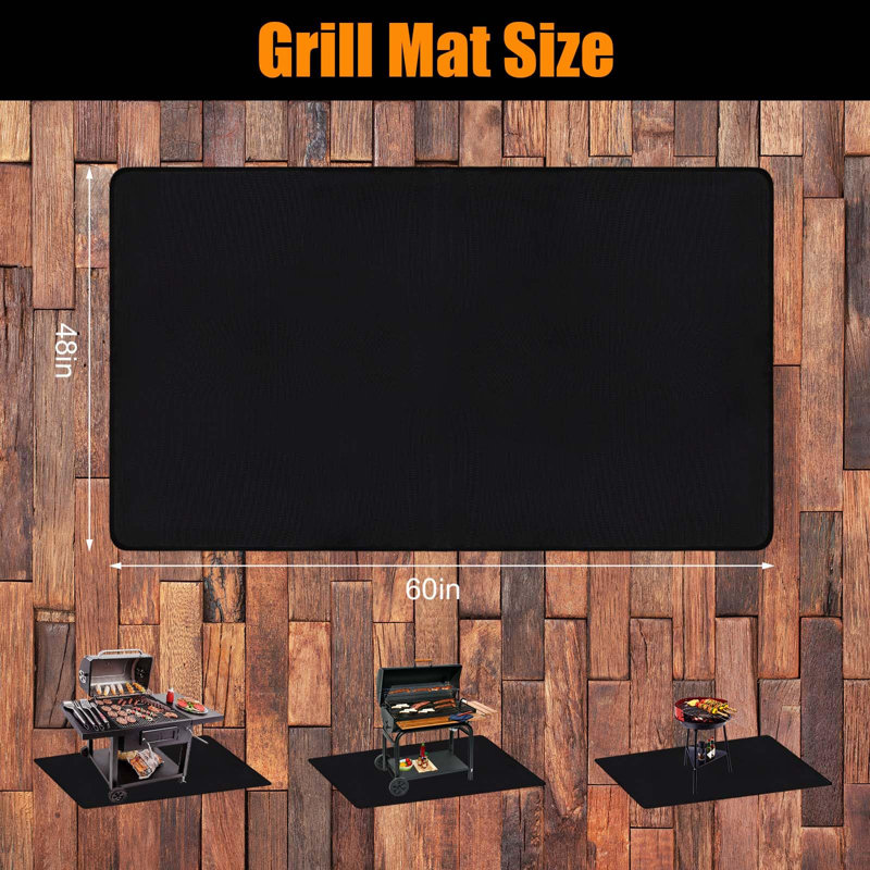 Très grand tapis pour barbecue extérieur de 60 po x 48 po THMINS - Protecteur de terrasse et de patio ignifuge, imperméable et résistant à l'huile