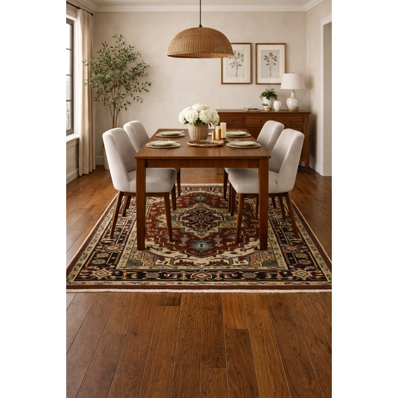 Tapis oriental rouge / bleu marine / crème en laine noué à la main 4 pi 1 po x 6 pi Maineville