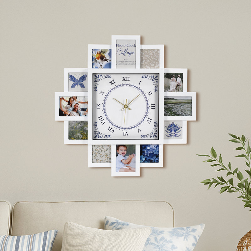  Photo Collage White & Blue Wall Clock 20"