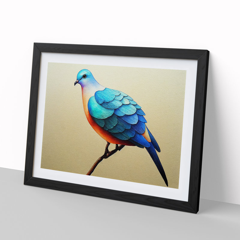 Dove Bird In Watercolour Vol.2 - Single Picture Frame Print, Black Framed, 25cm H x 34cm W x 2cm D