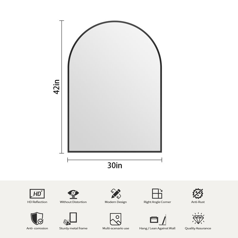 Easy To Install Tempered Glass Arch Mirror (Set Of 2), 42" H x 30" W