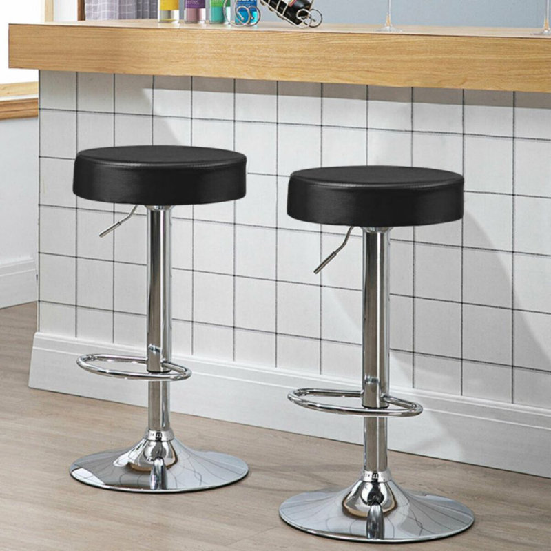 Dawer Swivel Upholstered Adjustable Height Counter Stool with Metal Frame, 2, Black