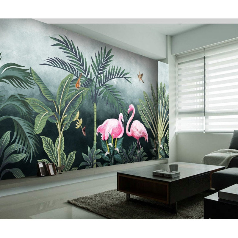 Papier peint exotique tropical Flamingo Jungle, L 9 po x l 15 po