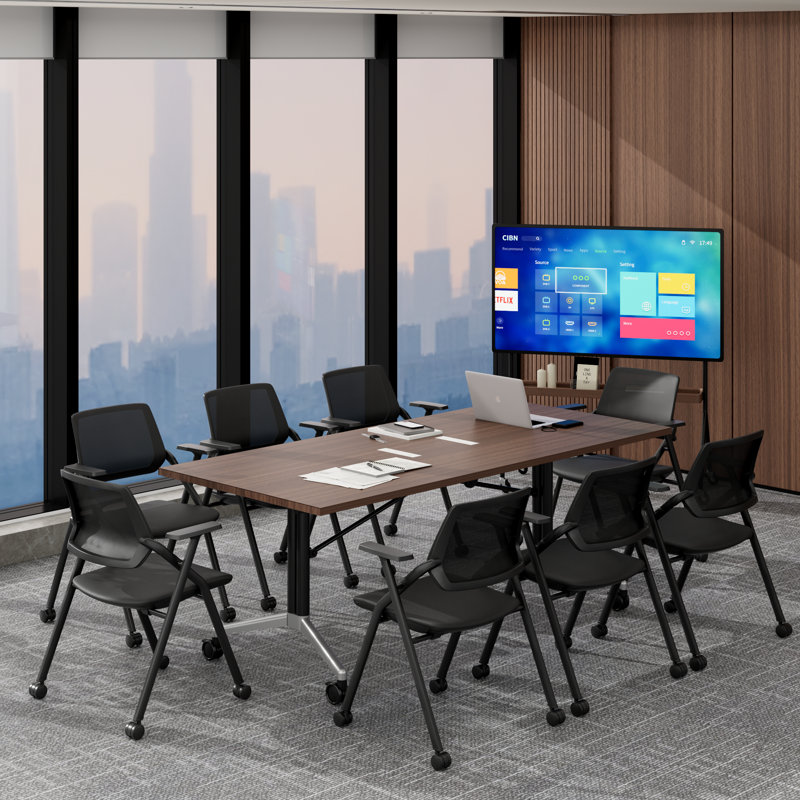 Table de formation mobile pliable avec prises électriques, table de conférence modulaire pour 6 à 8 personnes, Dark Walnut