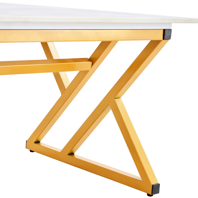 Table basse moderne avec plateau en pierre frittée et base en métal doré, table de salon contemporaine tendance, facile à nettoyer: