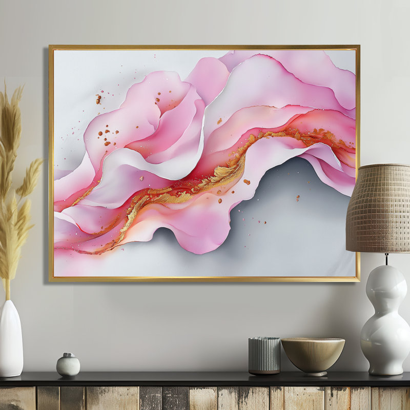 Andes, fondations fluides de Rosa Marble V - art mural abstrait en marbre, H 12 po x l 20 po, Impression encadrée flottante