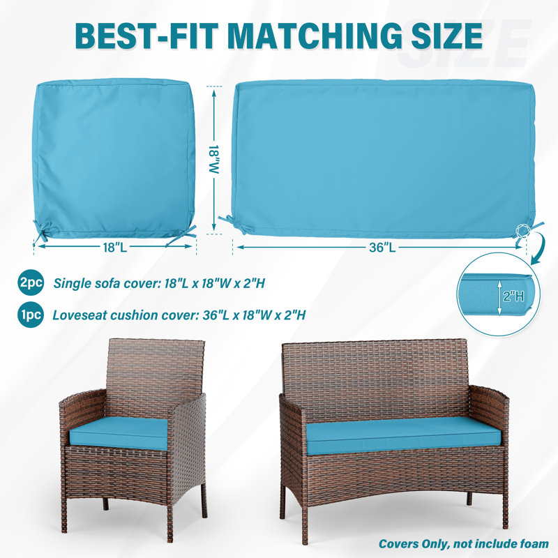 3-Piece Outdoor  Cushion  Covers Set(1 Big Cover+2 Small Covers), Covers Only, Lake Blue