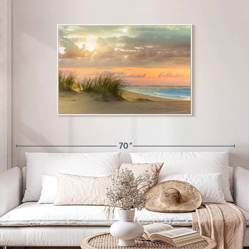 Herbe de mer et crépuscule, Cadre flottant blanc, 43 po x 29 po
