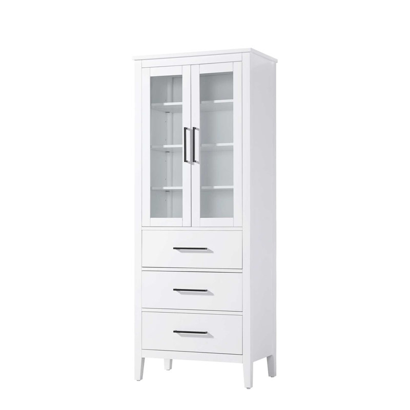 Armoire de rangement en verre pour salle de bain 28 pouces, H 72 po x l 28 po x P 72 po, Blanc