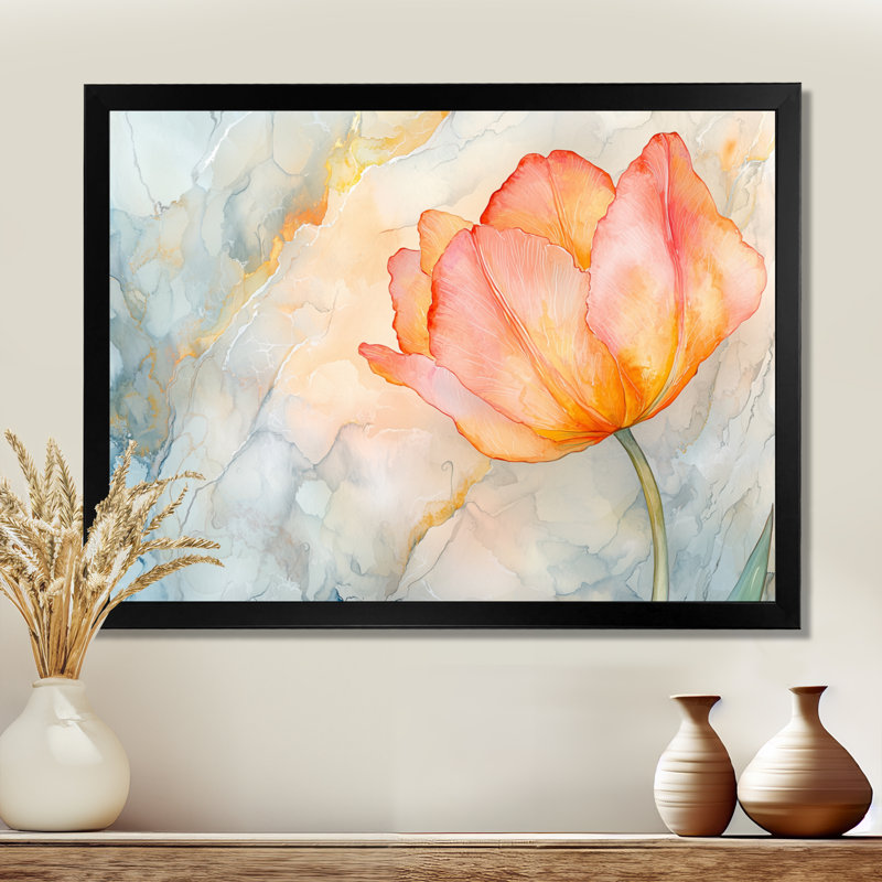 Aura de tulipe rougeoyante - décoration murale tulipe, Reproduction encadrée d'une seule photo sans pass, Noir