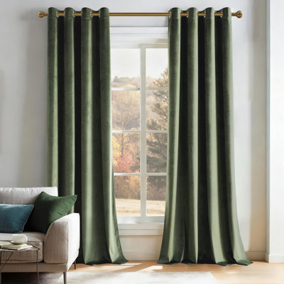  Velvet Curtains for Bedroom, Luxury Super Soft Grommet Thermal Insulated Room Darkening Blackout Window Drapes for Living Room, 2 Panels