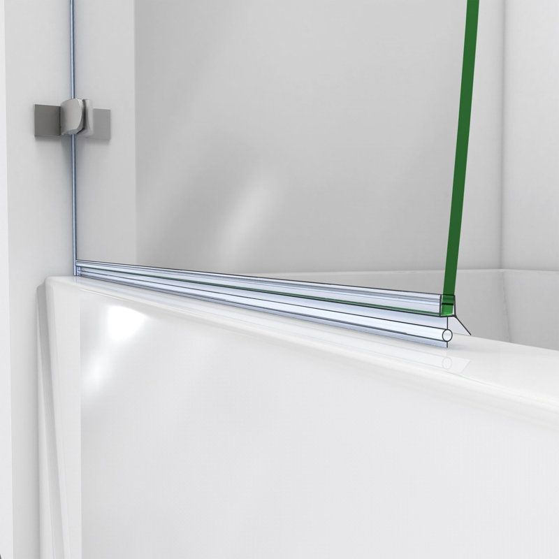 Aqua Uno 34.31" W x 58" H Pivot Frameless Tub Door, Brushed Nickel